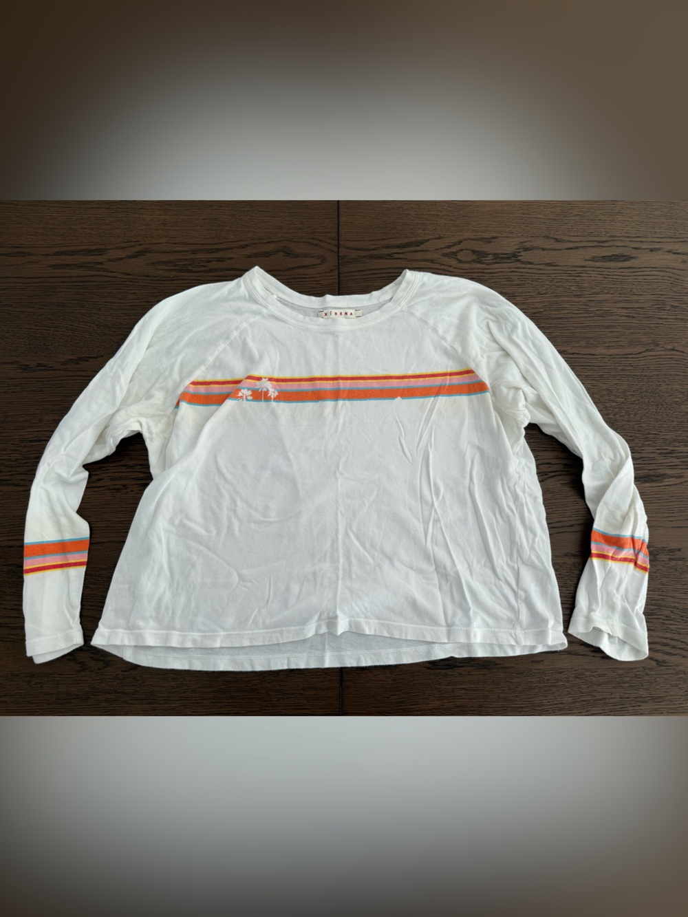 XiRENA White Long Sleeve Tee with Colorful Stripes